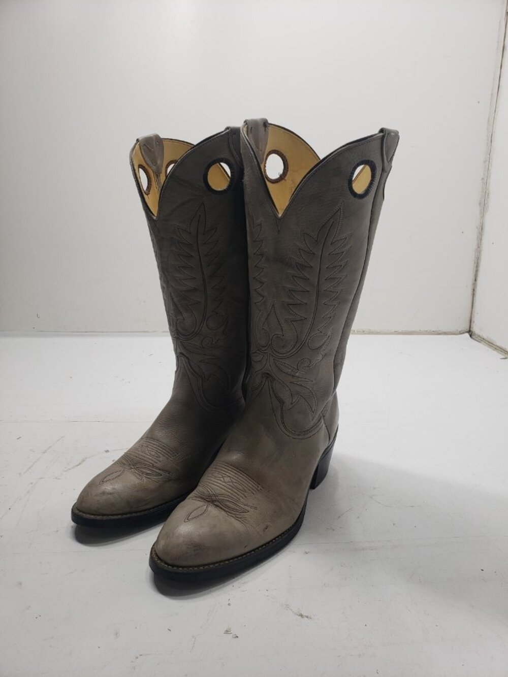 Vintage Wrangler USA Made Western Roper Boots Gray Leather Mens 11.5 EE